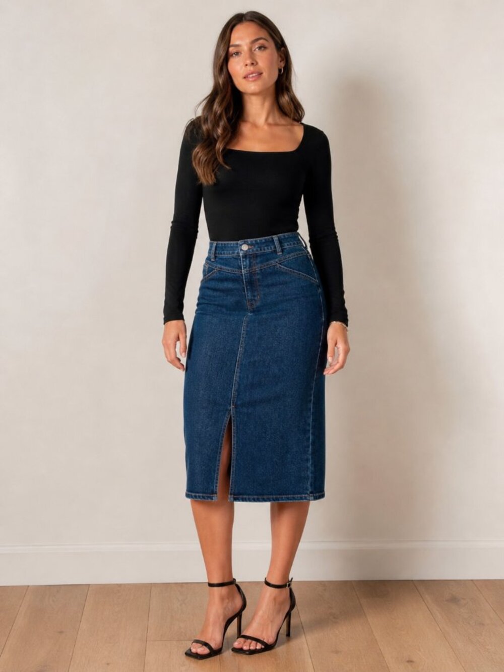 Classic Dark Blue Denim Pencil Skirt